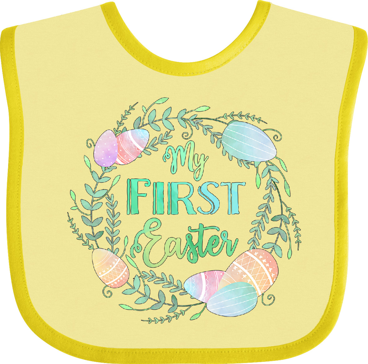 Inktastic My First Easter Pastel Colored Wreath Baby Bib Kids Egg Eggs Leaves