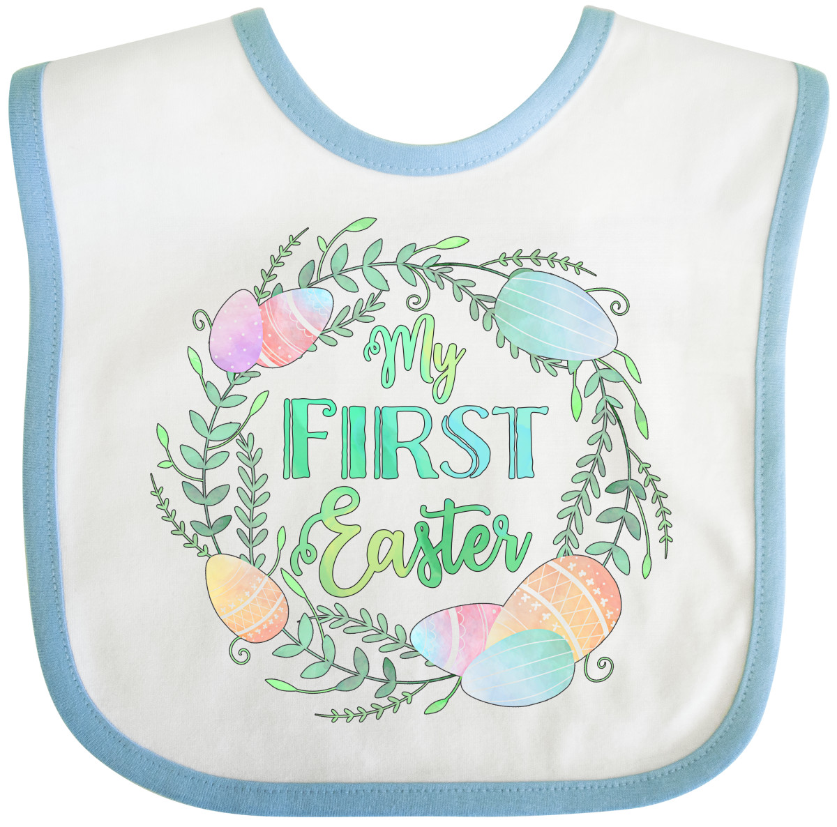 Inktastic My First Easter Pastel Colored Wreath Baby Bib Kids Egg Eggs Leaves