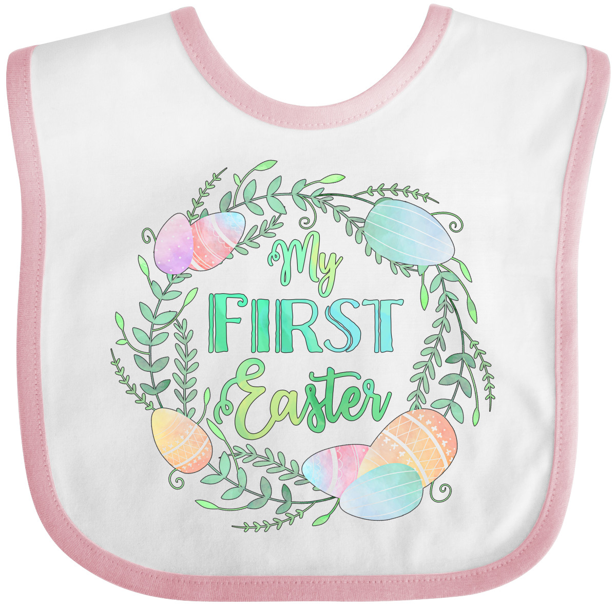 Inktastic My First Easter Pastel Colored Wreath Baby Bib Kids Egg Eggs Leaves