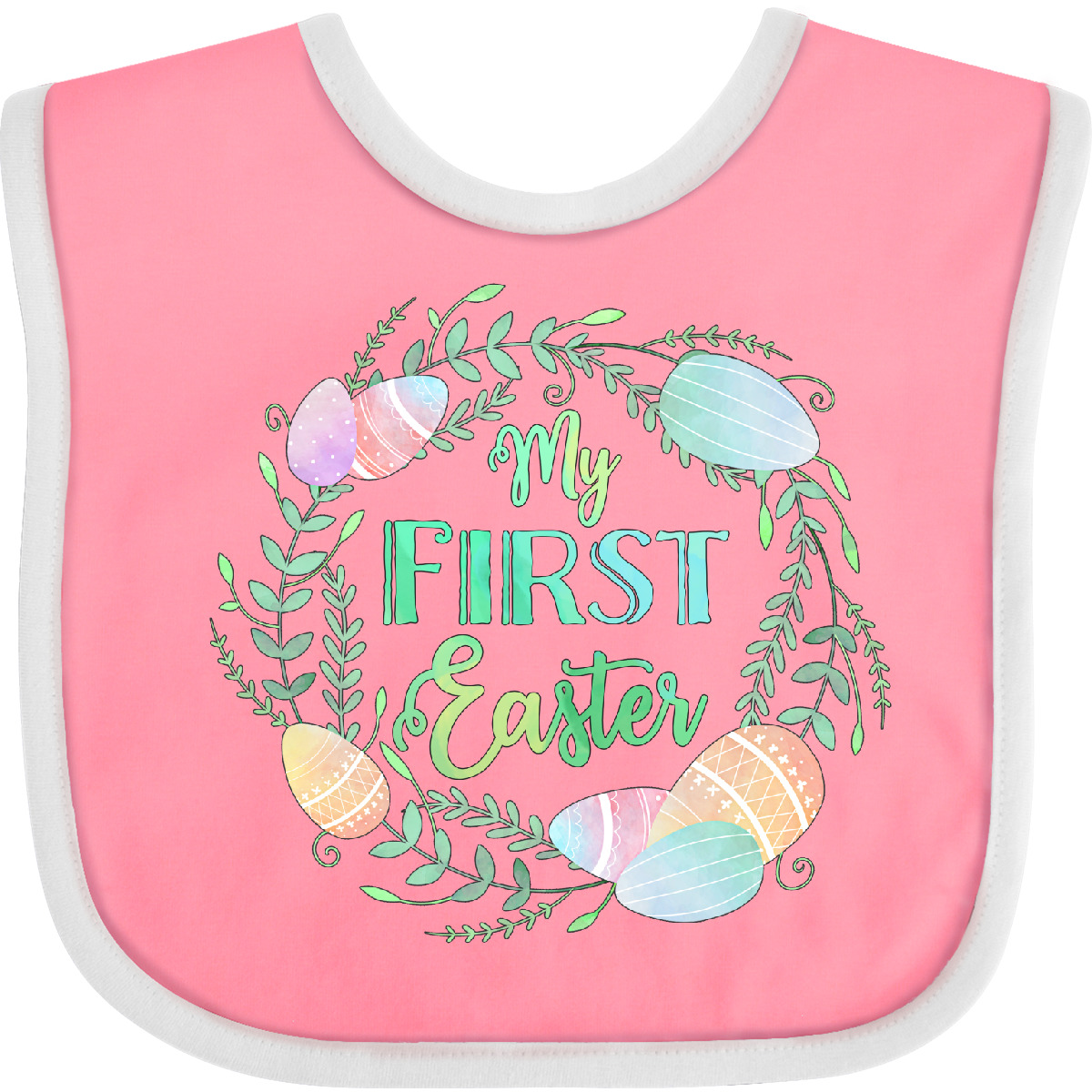 Inktastic My First Easter Pastel Colored Wreath Baby Bib Kids Egg Eggs Leaves