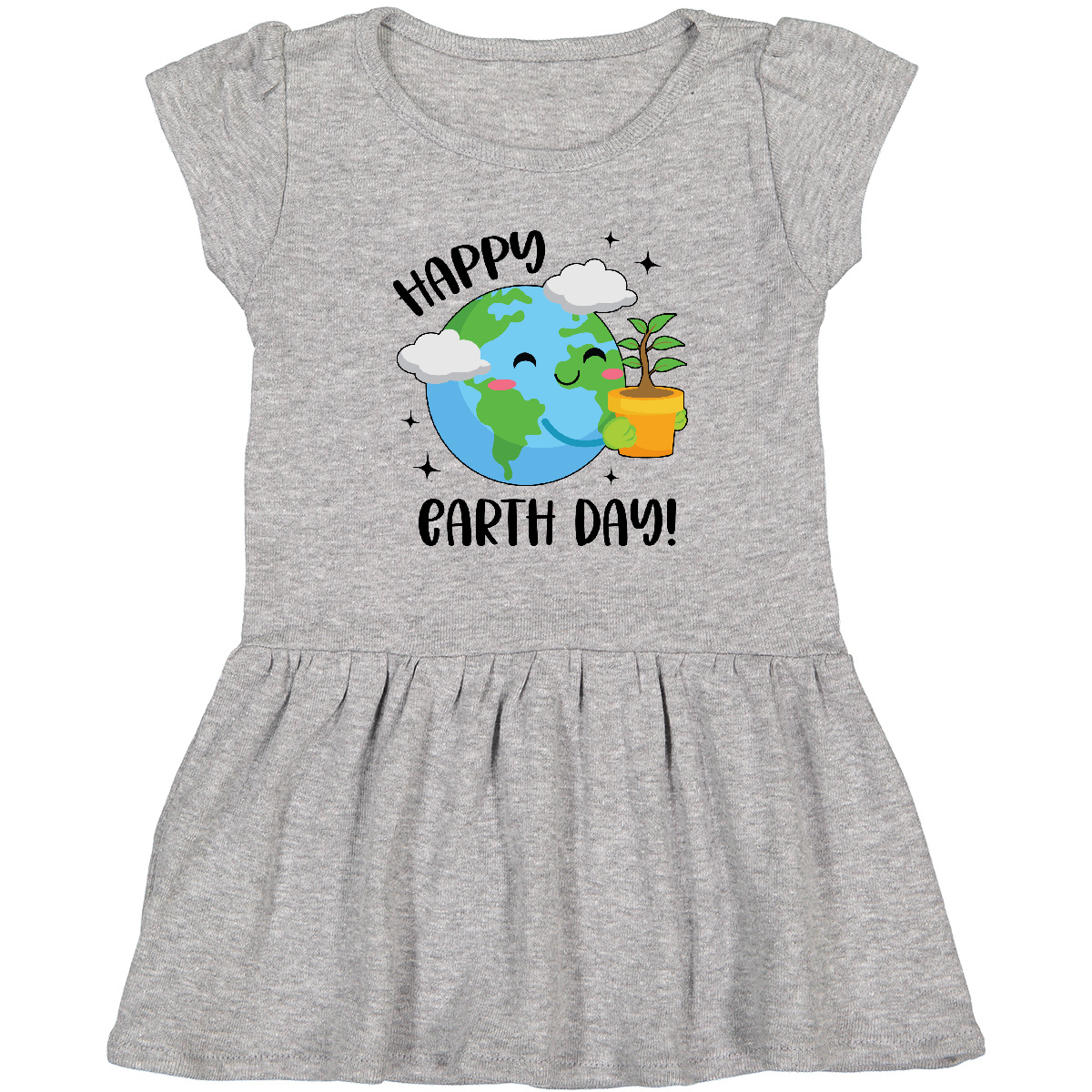 Inktastic Happy Earth Day Cute Smiling Planet Earth With Tree Toddler Dress Air - Imagen 2 de 6