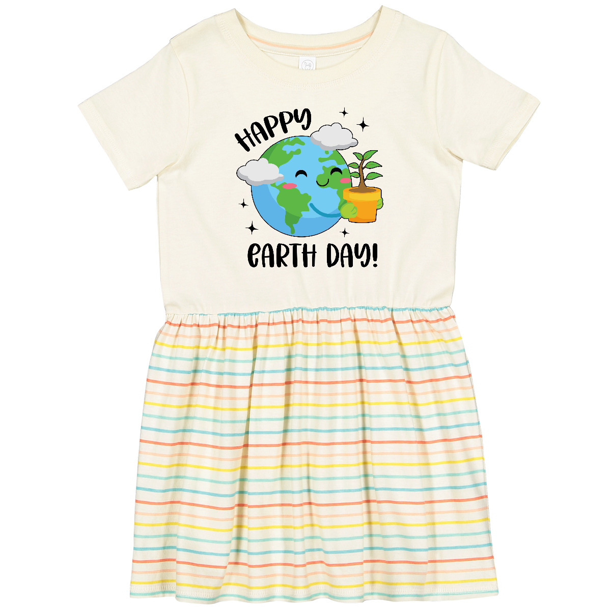 Inktastic Happy Earth Day Cute Smiling Planet Earth With Tree Toddler Dress Air - Imagen 4 de 6