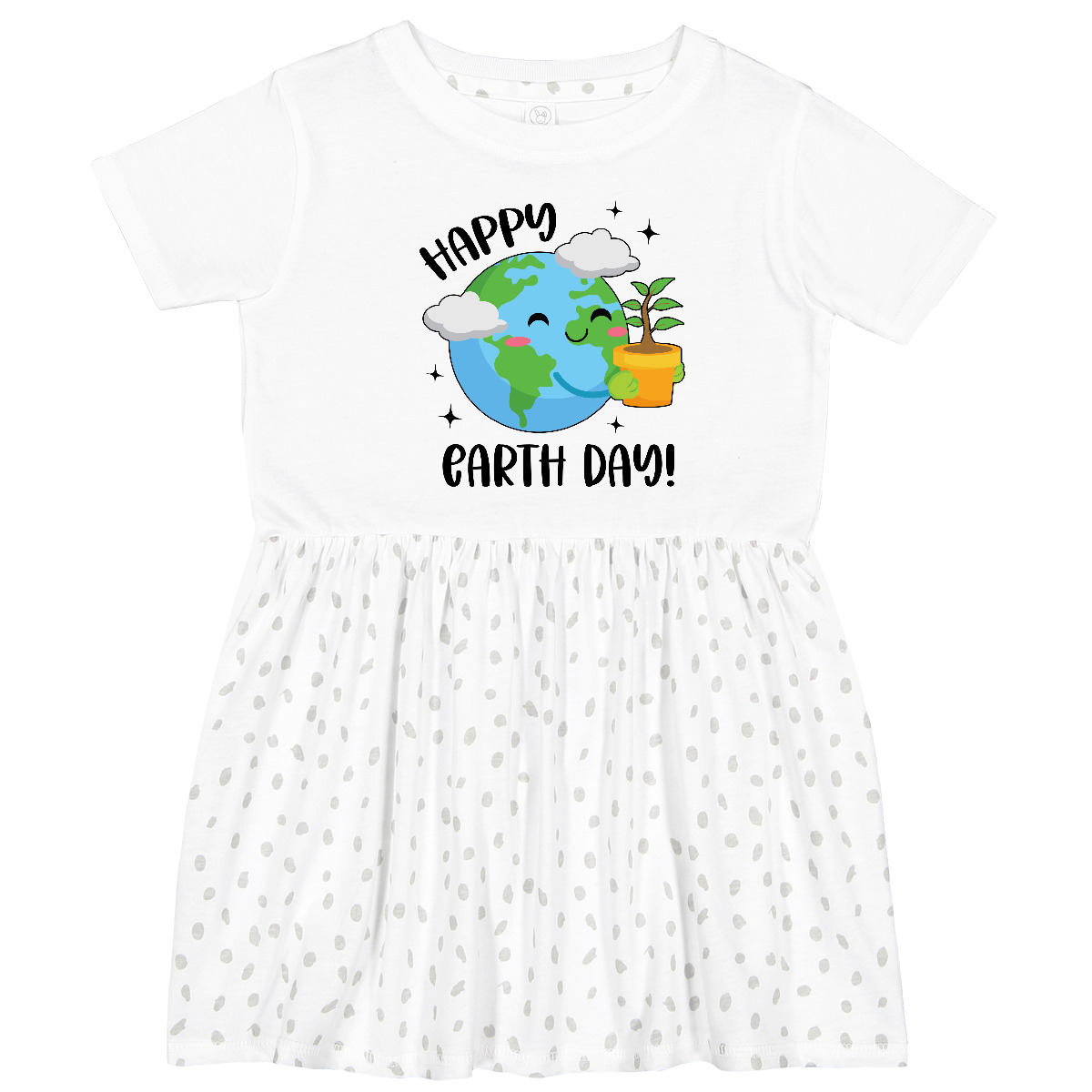 Inktastic Happy Earth Day Cute Smiling Planet Earth With Tree Toddler Dress Air - Imagen 5 de 6