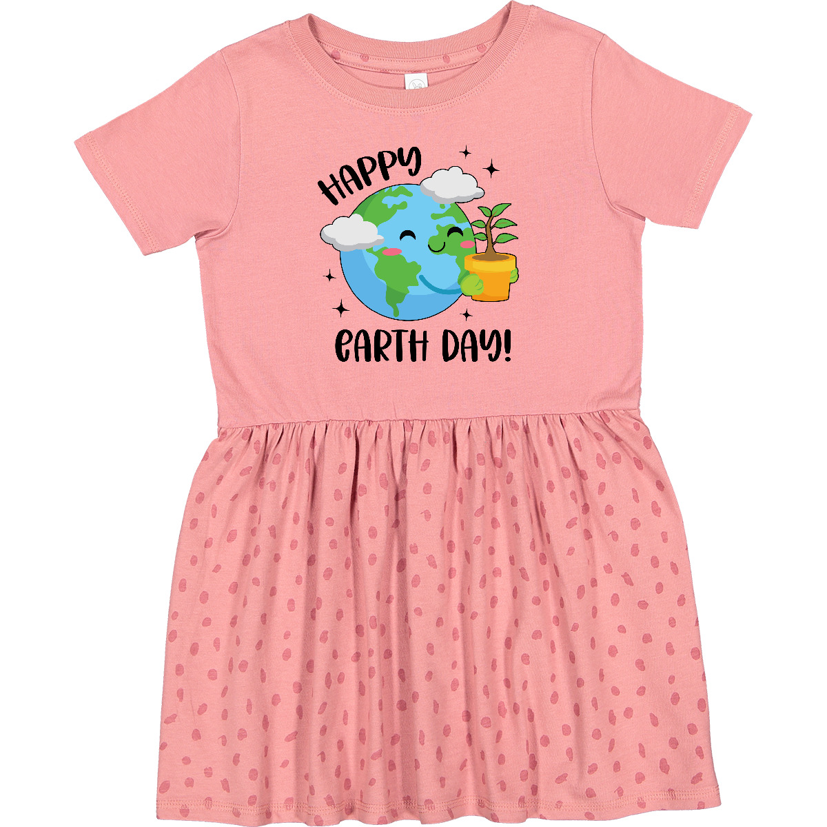 Inktastic Happy Earth Day Cute Smiling Planet Earth With Tree Toddler Dress Air - Imagen 3 de 6