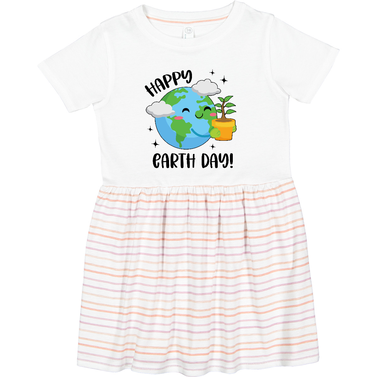 Inktastic Happy Earth Day Cute Smiling Planet Earth With Tree Toddler Dress Air - Imagen 6 de 6