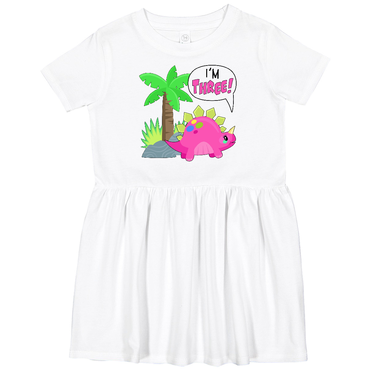Inktastic I'm 3! Cute Dinosaur Birthday Stegosaurus Toddler Dress Birthdays 3rd - Picture 4 of 6