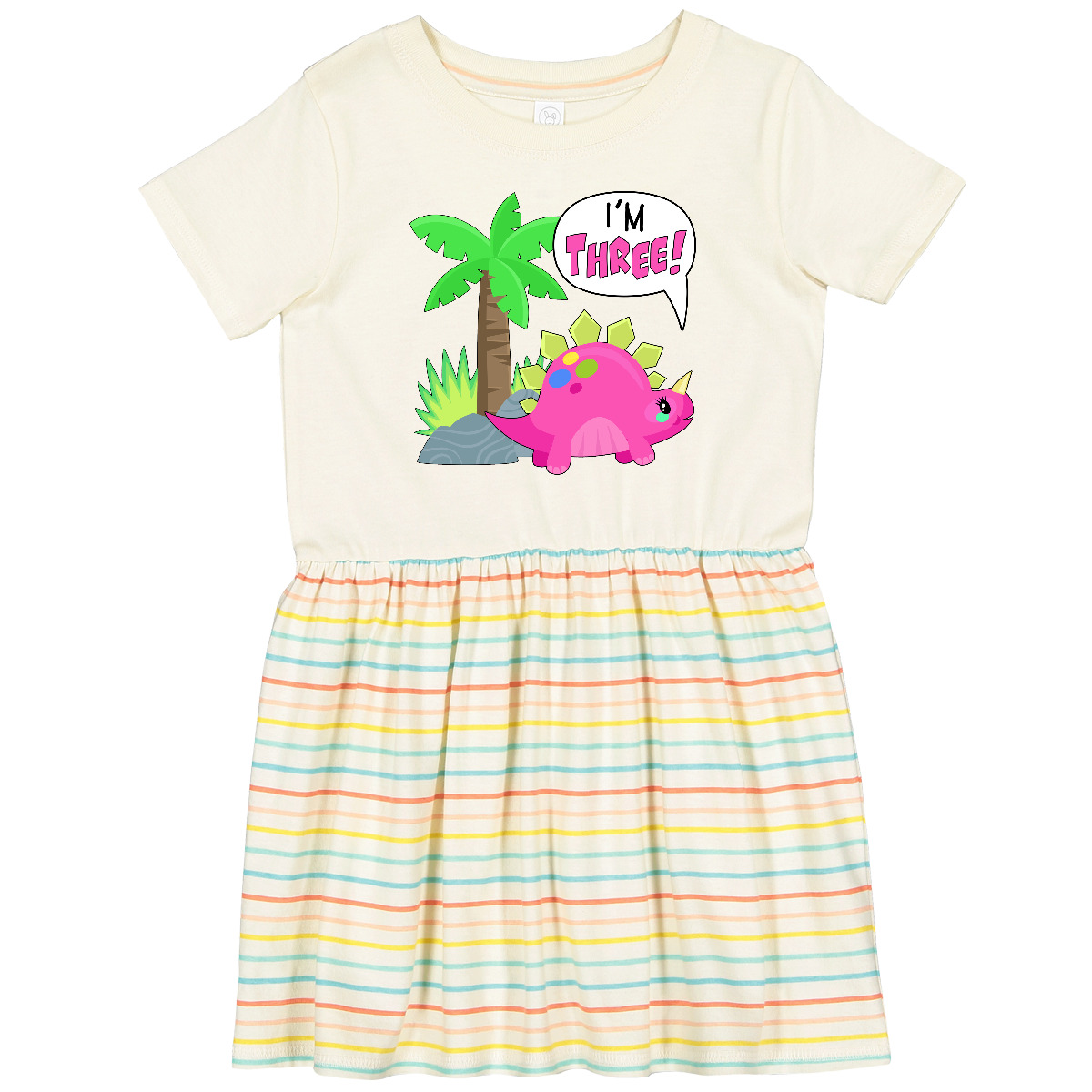 Inktastic I'm 3! Cute Dinosaur Birthday Stegosaurus Toddler Dress Birthdays 3rd - Picture 3 of 6