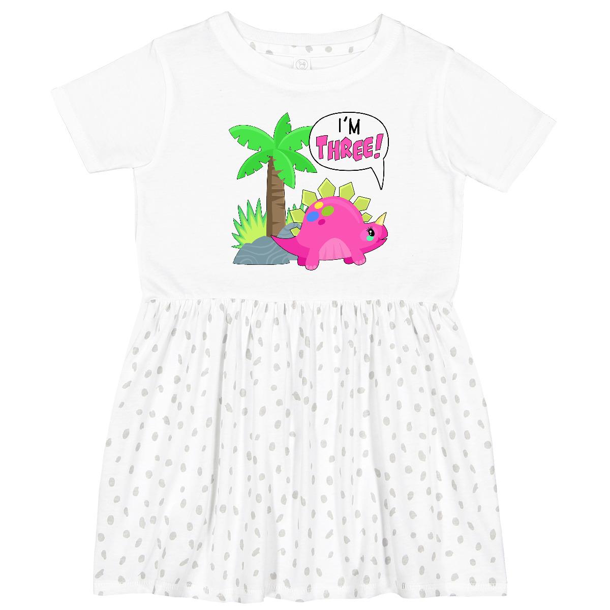 Inktastic I'm 3! Cute Dinosaur Birthday Stegosaurus Toddler Dress Birthdays 3rd - Picture 5 of 6