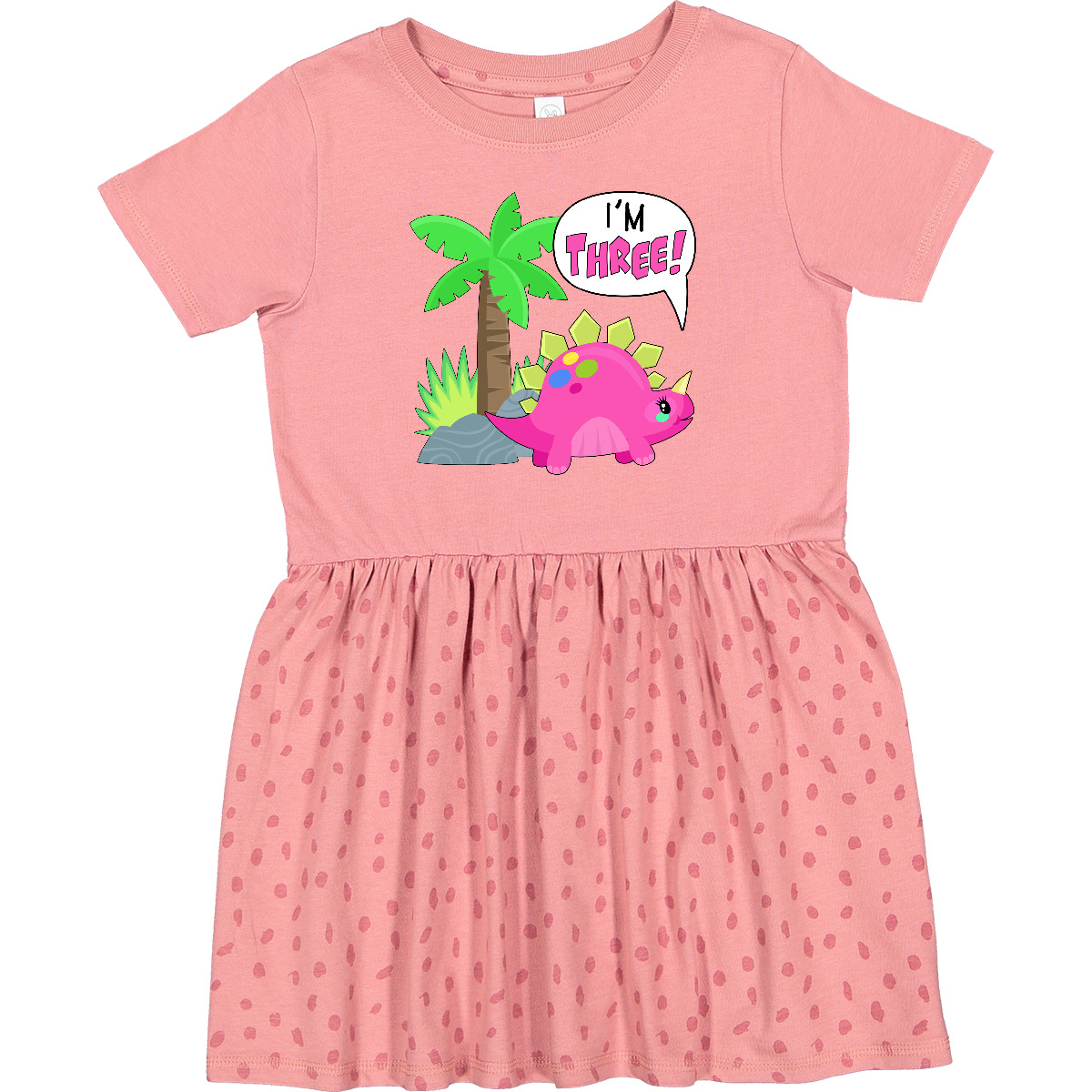 Inktastic I'm 3! Cute Dinosaur Birthday Stegosaurus Toddler Dress Birthdays 3rd - Picture 2 of 6