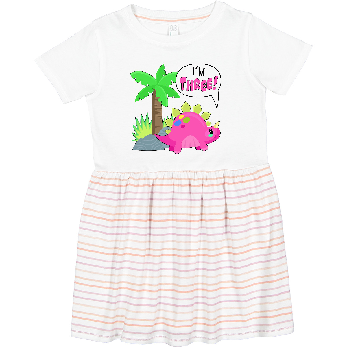 Inktastic I'm 3! Cute Dinosaur Birthday Stegosaurus Toddler Dress Birthdays 3rd - Picture 6 of 6