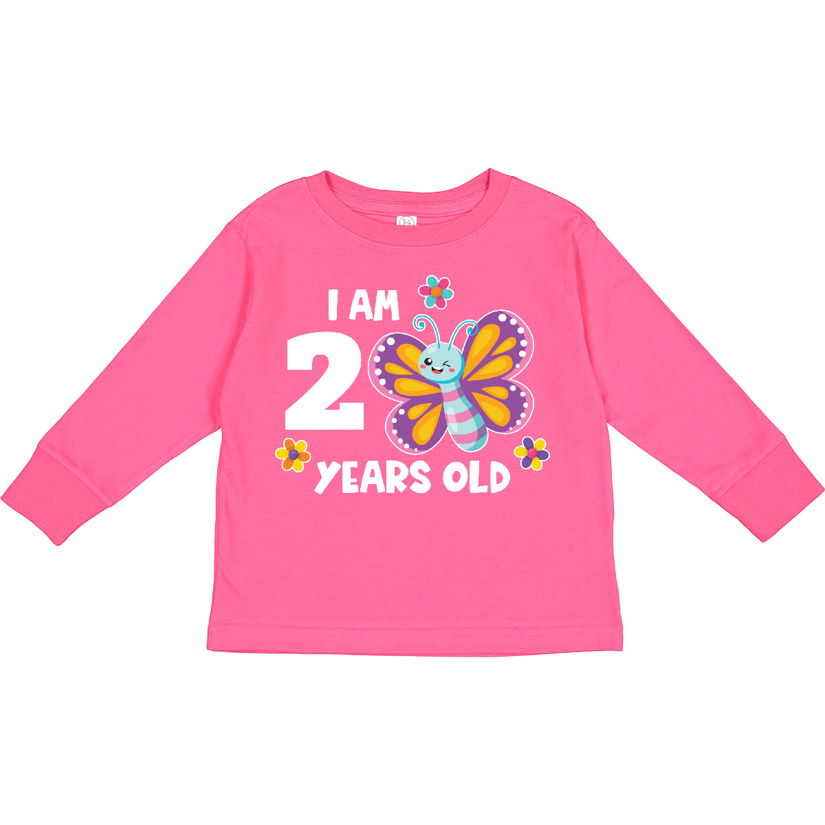 Inktastic I Am 2 Years Old Cute Smiling Butterfly Toddler Long Sleeve T-Shirt - Picture 4 of 5