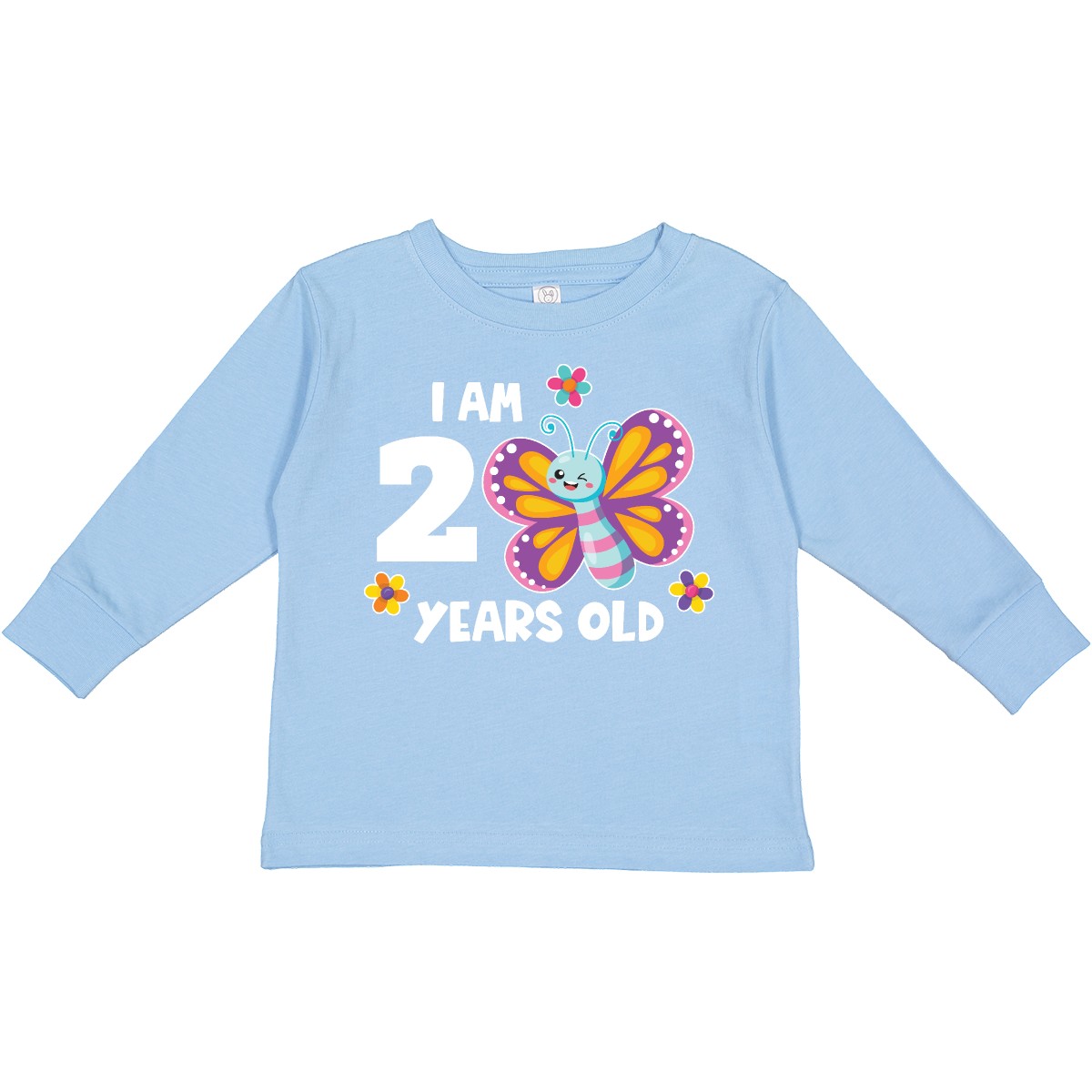 Inktastic I Am 2 Years Old Cute Smiling Butterfly Toddler Long Sleeve T-Shirt - Picture 3 of 5