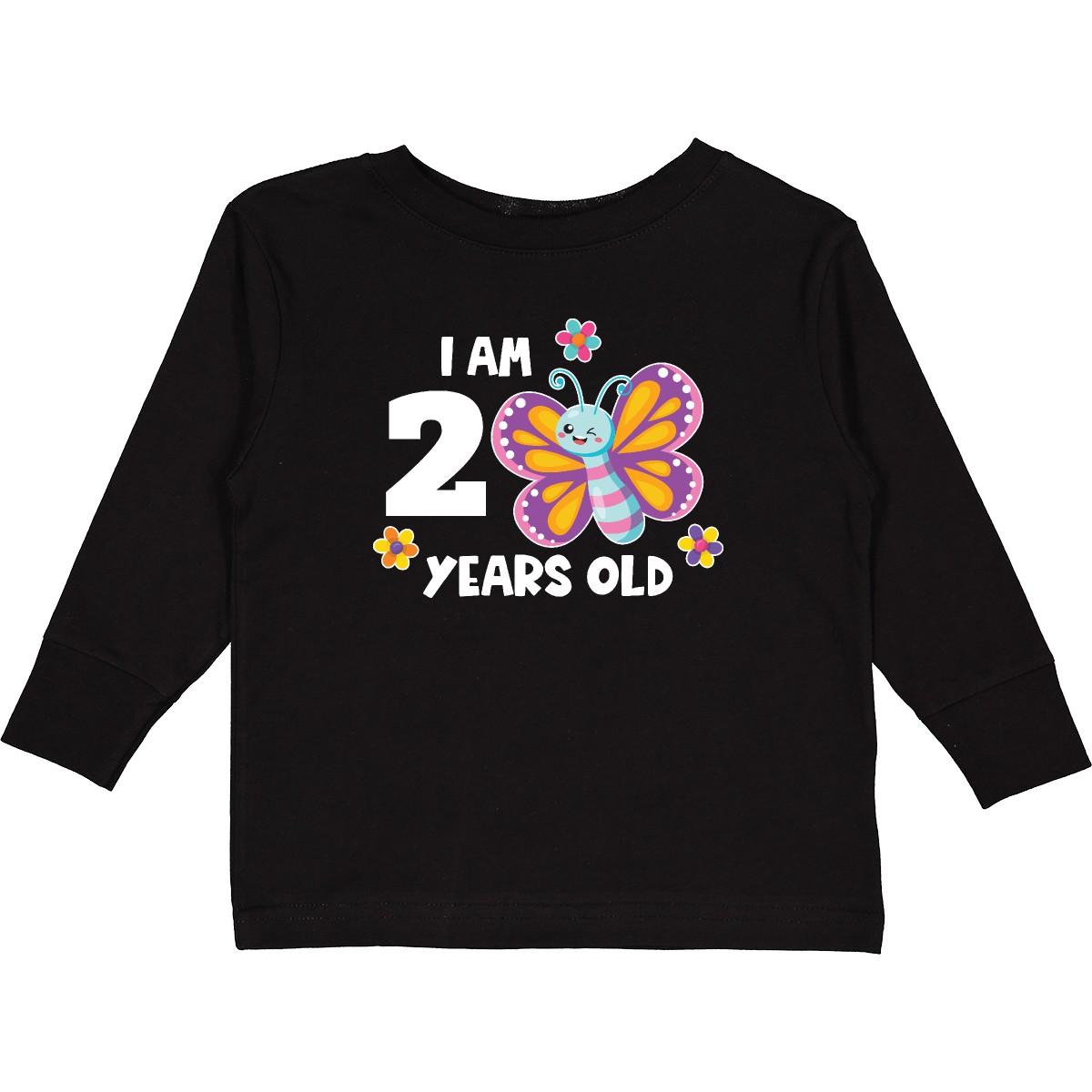 Inktastic I Am 2 Years Old Cute Smiling Butterfly Toddler Long Sleeve T-Shirt - Picture 2 of 5
