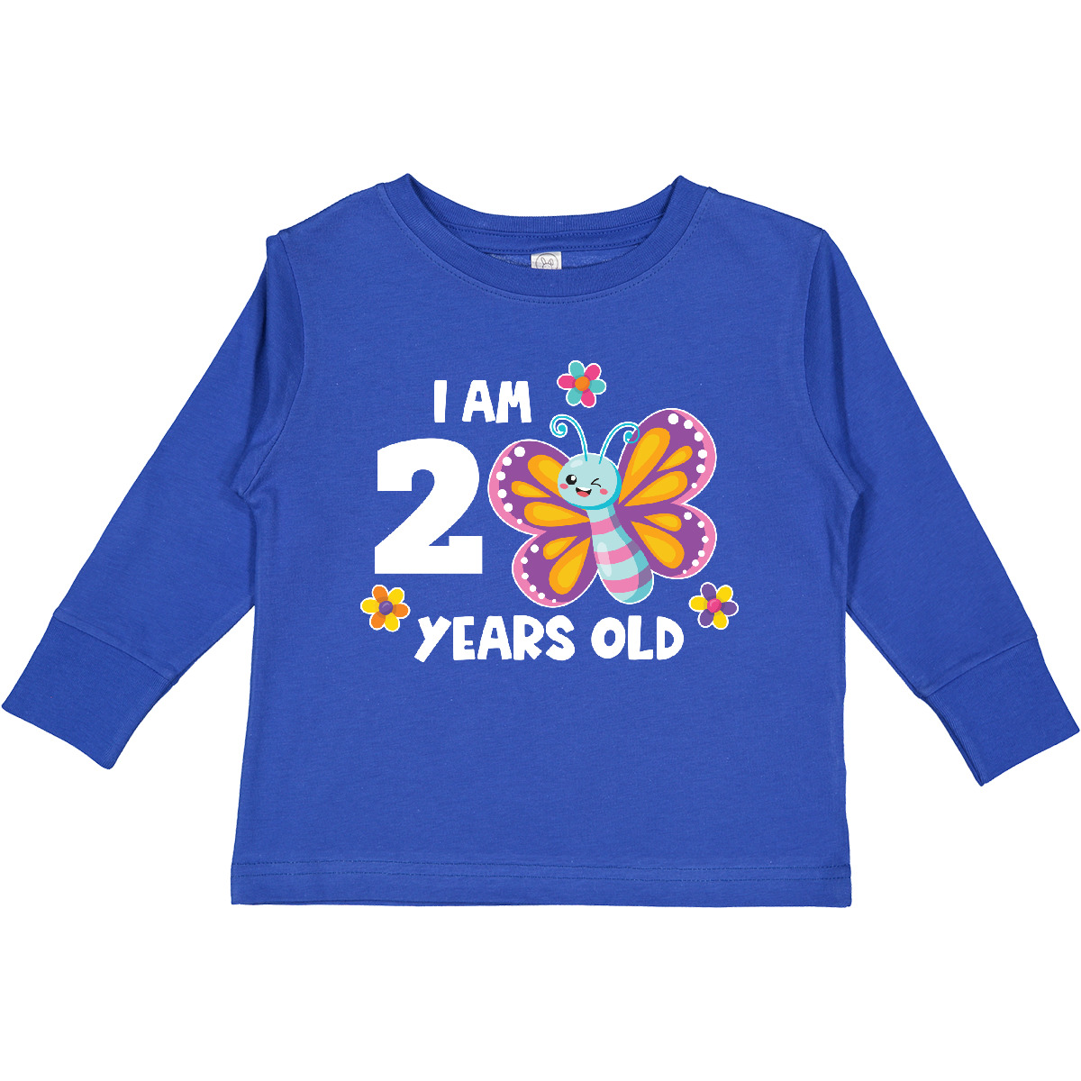 Inktastic I Am 2 Years Old Cute Smiling Butterfly Toddler Long Sleeve T-Shirt - Picture 5 of 5