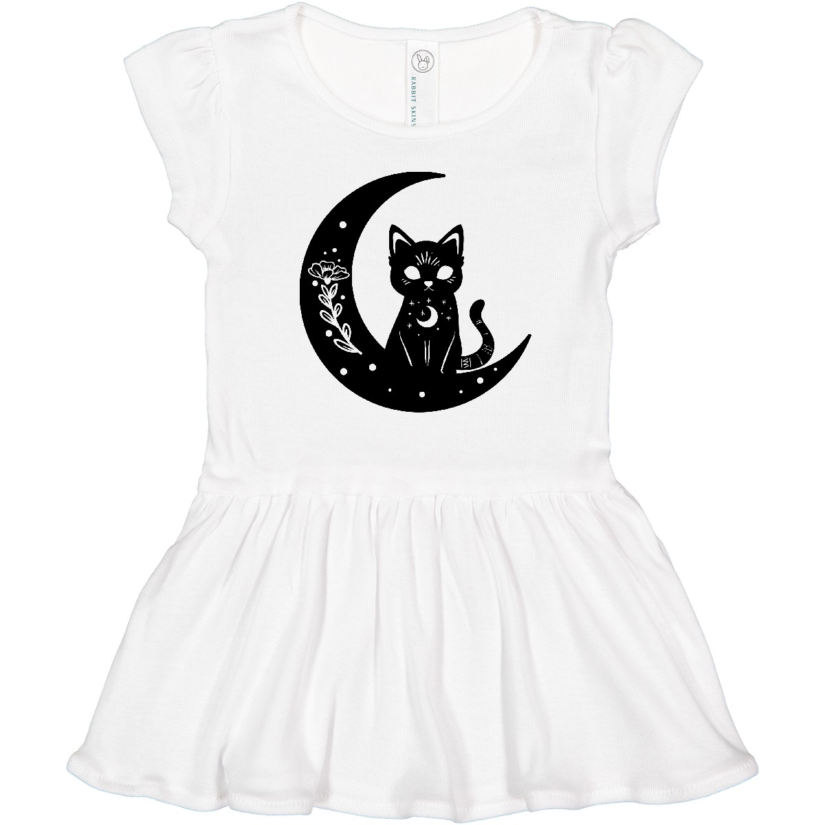 Inktastic Cat On Crescent Moon With Leaves And Stars Toddler Dress Pop Culture - Picture 4 of 6