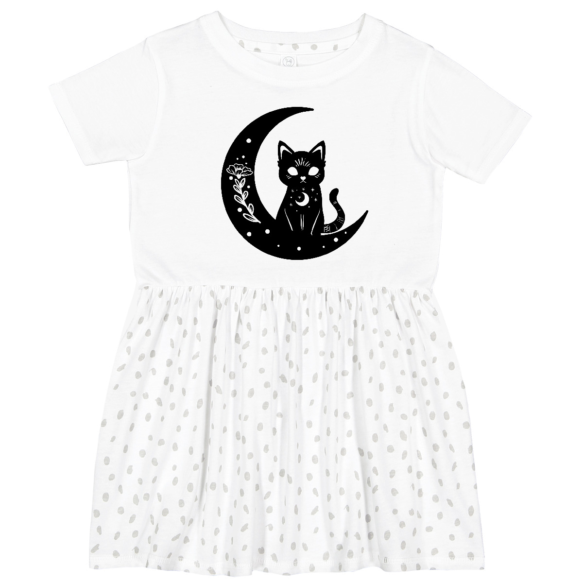 Inktastic Cat On Crescent Moon With Leaves And Stars Toddler Dress Pop Culture - Picture 5 of 6