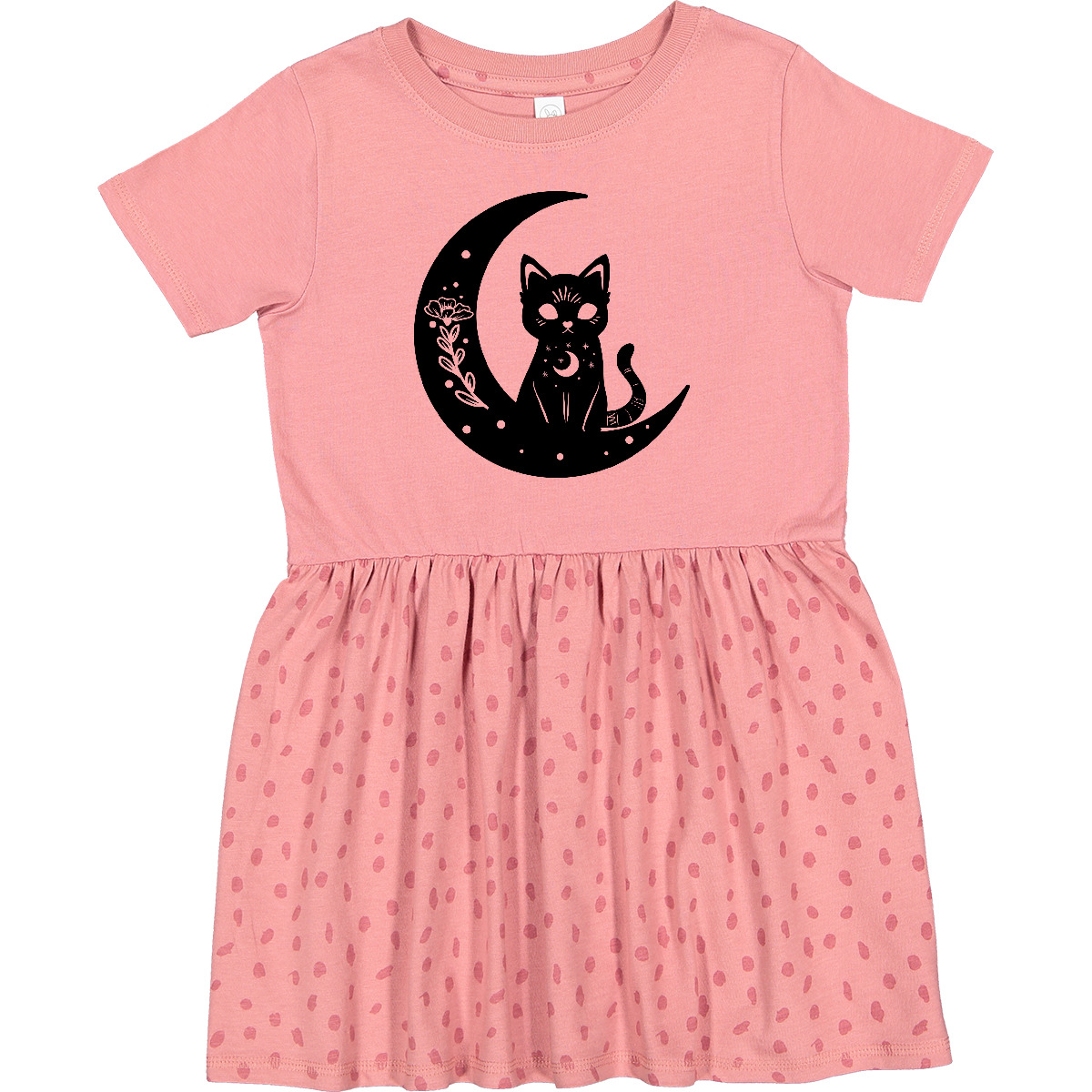 Inktastic Cat On Crescent Moon With Leaves And Stars Toddler Dress Pop Culture - Picture 2 of 6