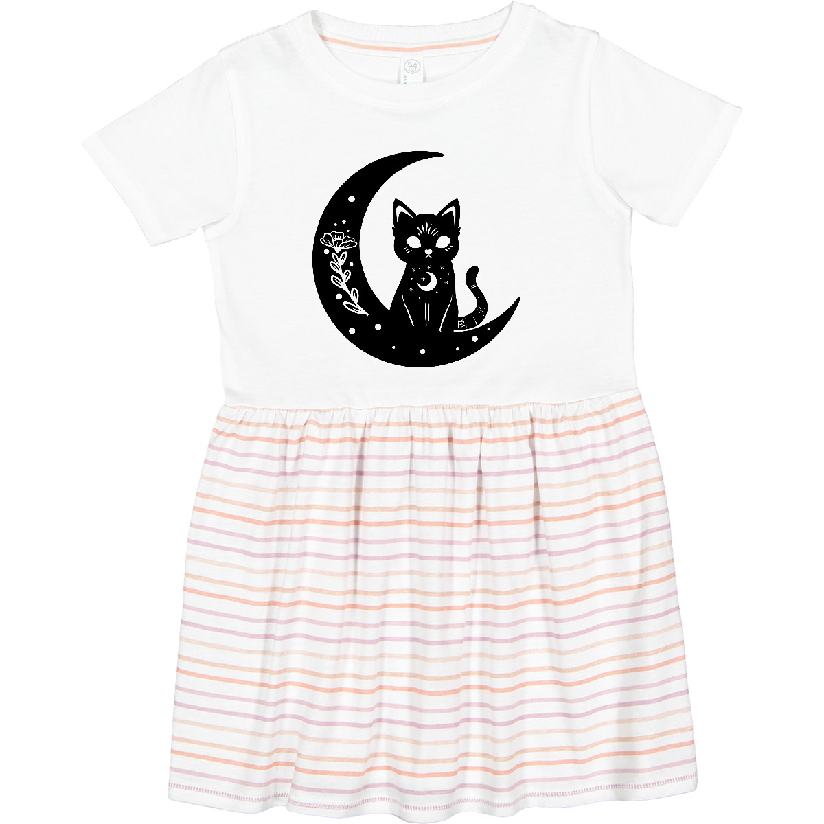 Inktastic Cat On Crescent Moon With Leaves And Stars Toddler Dress Pop Culture - Picture 6 of 6