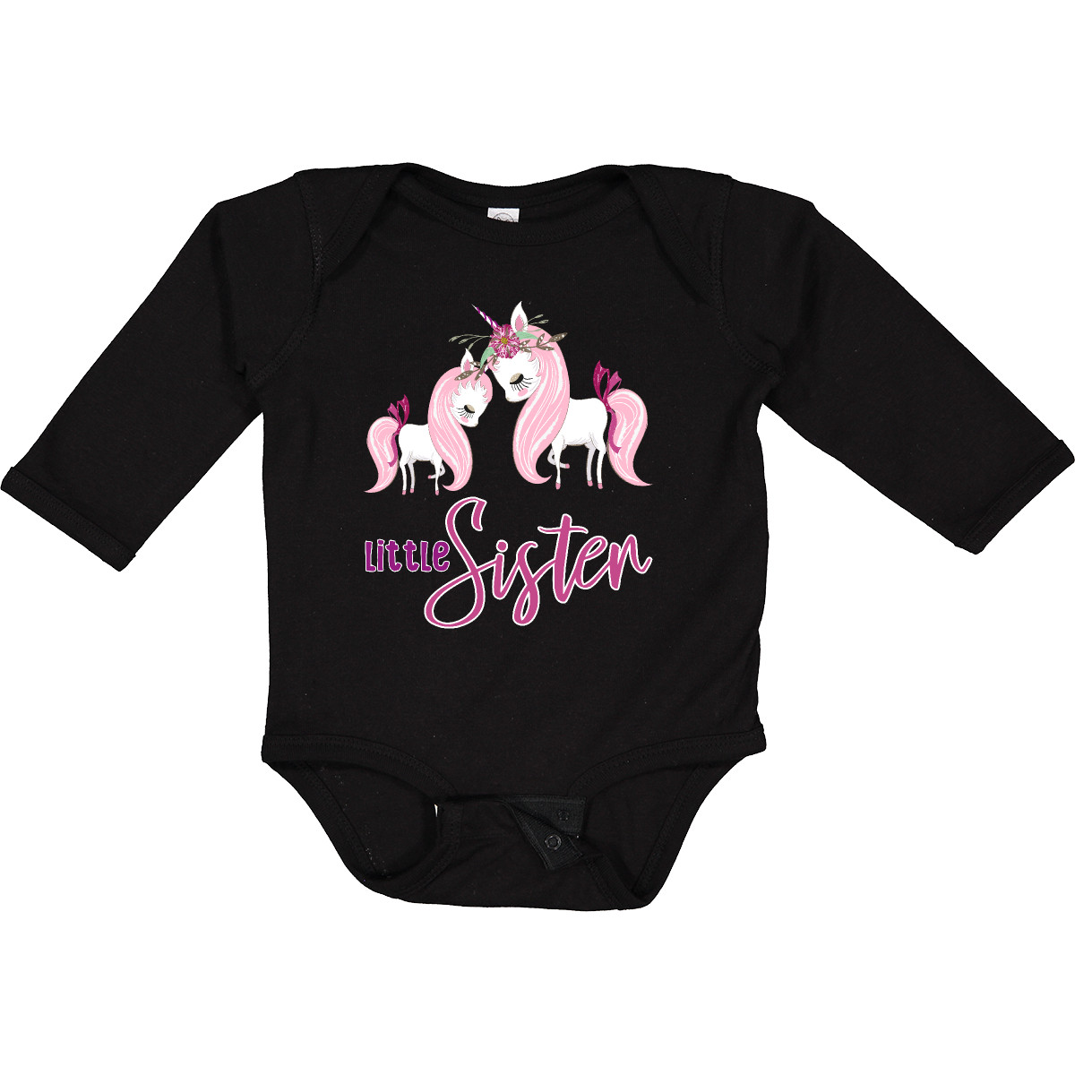 Inktastic Girly Unicorn Little Sister Long Sleeve Creeper Lil Sis New Siblings - Picture 2 of 10
