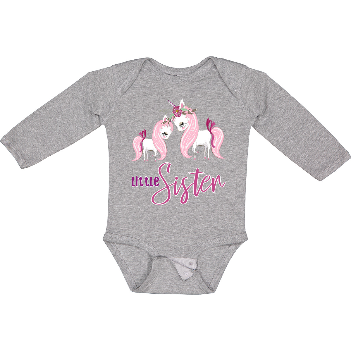 Inktastic Girly Unicorn Little Sister Long Sleeve Creeper Lil Sis New Siblings - Picture 5 of 10
