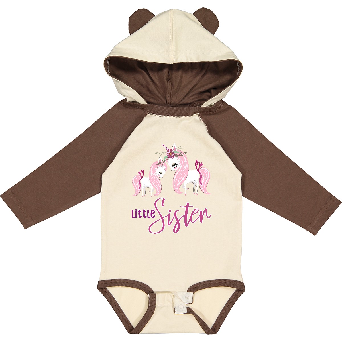 Inktastic Girly Unicorn Little Sister Long Sleeve Creeper Lil Sis New Siblings - Picture 7 of 10