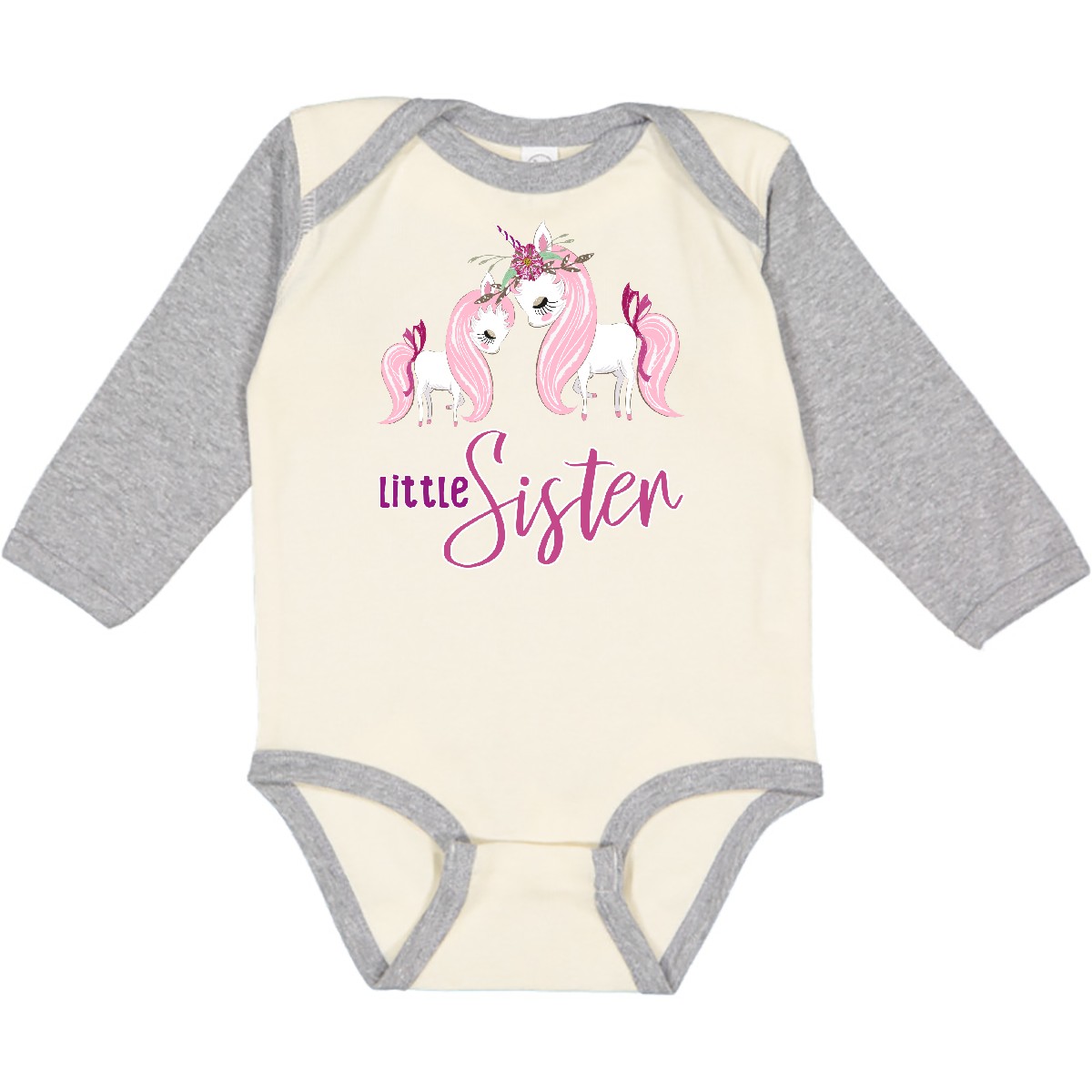 Inktastic Girly Unicorn Little Sister Long Sleeve Creeper Lil Sis New Siblings - Picture 8 of 10