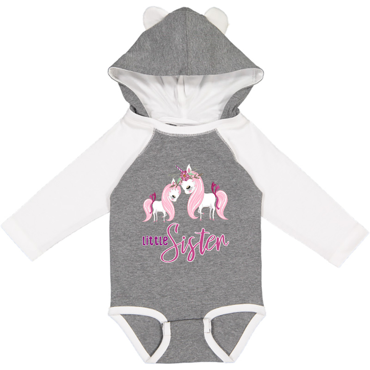 Inktastic Girly Unicorn Little Sister Long Sleeve Creeper Lil Sis New Siblings - Picture 4 of 10