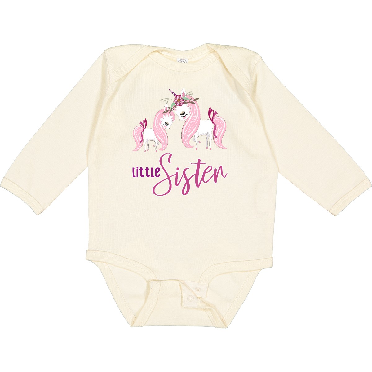 Inktastic Girly Unicorn Little Sister Long Sleeve Creeper Lil Sis New Siblings - Picture 6 of 10