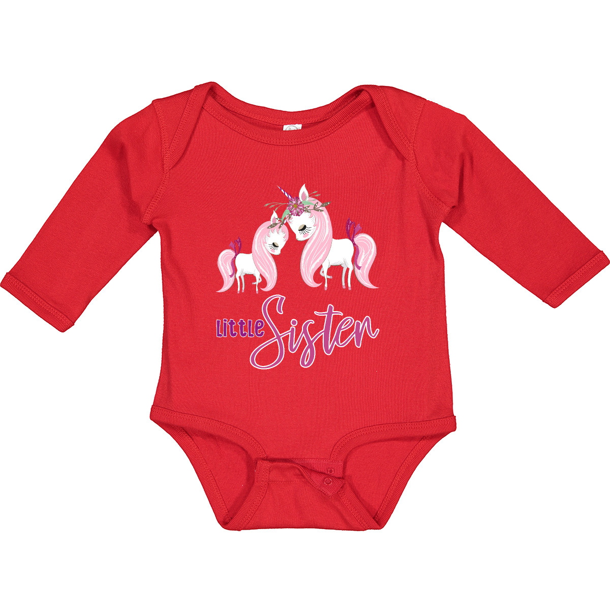 Inktastic Girly Unicorn Little Sister Long Sleeve Creeper Lil Sis New Siblings - Picture 10 of 10