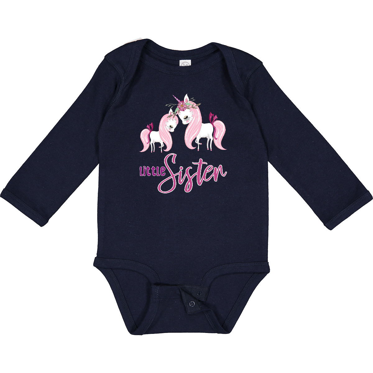 Inktastic Girly Unicorn Little Sister Long Sleeve Creeper Lil Sis New Siblings - Picture 9 of 10