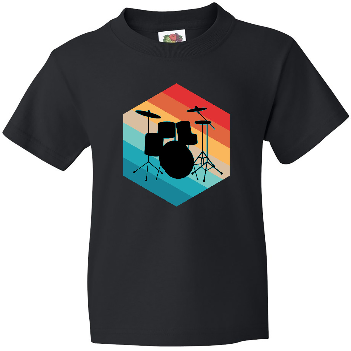 Inktastic Drummer Retro Drum Set Youth T-Shirt Drums Instrument Band Jazz Tee - Picture 2 of 7