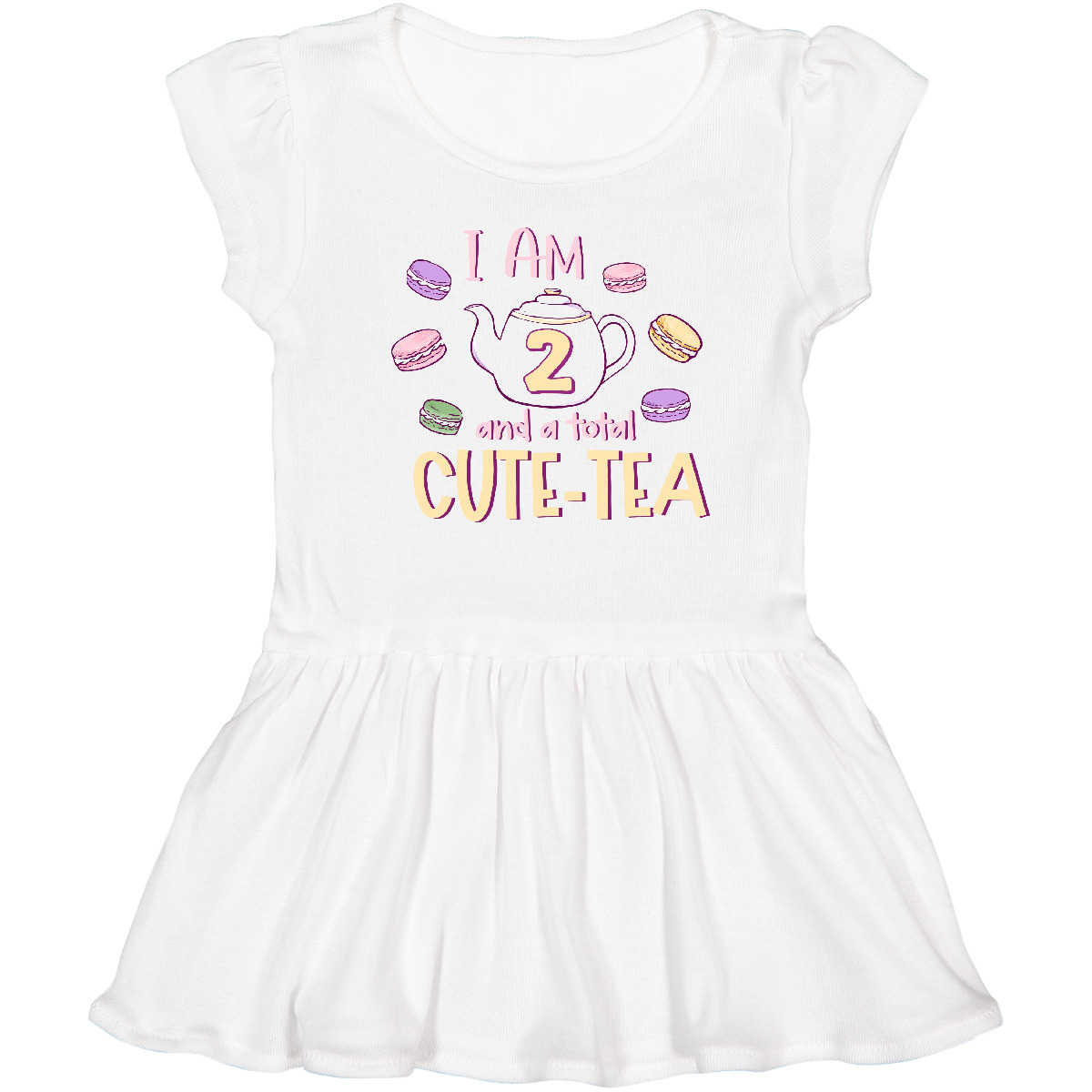 Inktastic I'm 2 And A Cute-Tea Teapot And Macaroons Toddler Dress Year Old 2nd - Picture 5 of 7