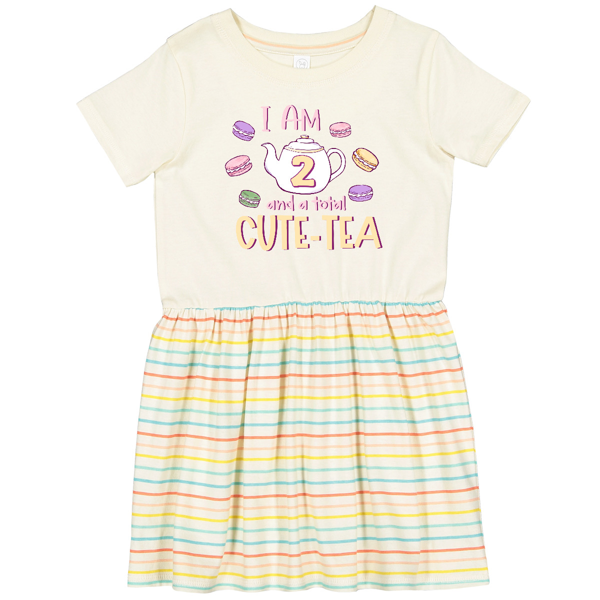 Inktastic I'm 2 And A Cute-Tea Teapot And Macaroons Toddler Dress Year Old 2nd - Picture 3 of 7