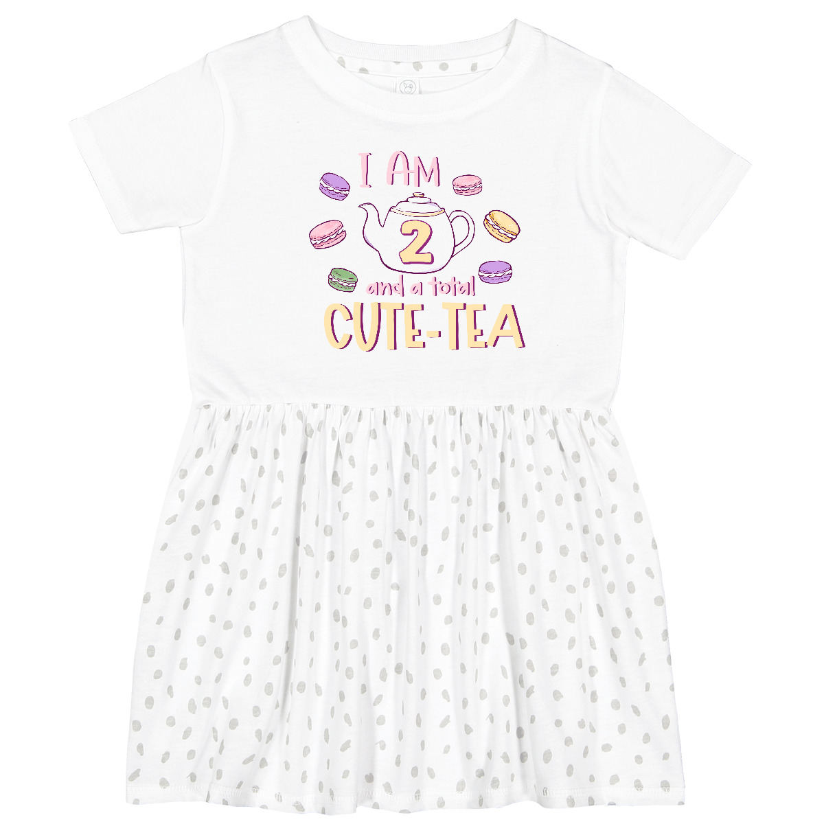 Inktastic I'm 2 And A Cute-Tea Teapot And Macaroons Toddler Dress Year Old 2nd - Picture 6 of 7