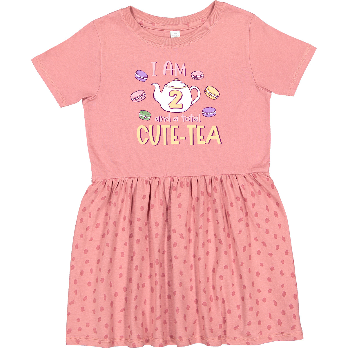 Inktastic I'm 2 And A Cute-Tea Teapot And Macaroons Toddler Dress Year Old 2nd - Picture 2 of 7