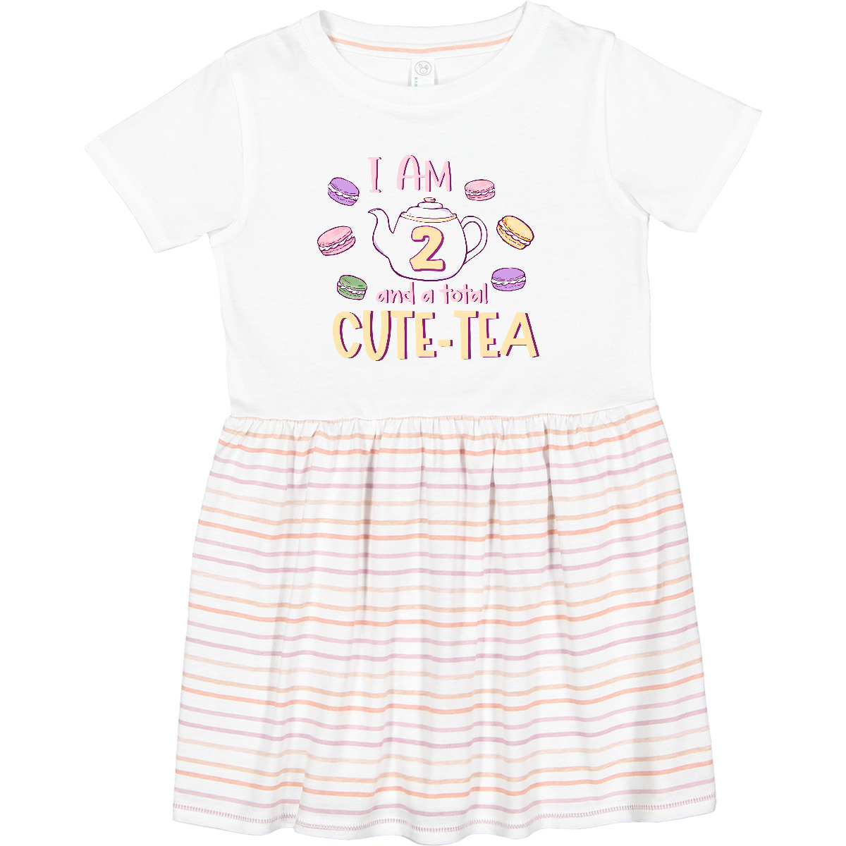 Inktastic I'm 2 And A Cute-Tea Teapot And Macaroons Toddler Dress Year Old 2nd - Picture 7 of 7