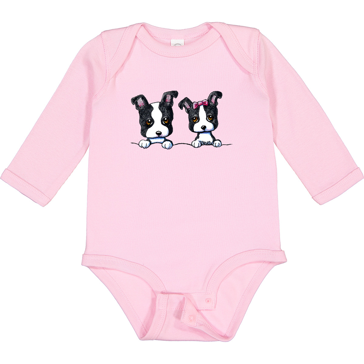 Inktastic Boston Terriers (Dark Apparel) Long Sleeve Creeper - KiniArt Terrier - Picture 6 of 12