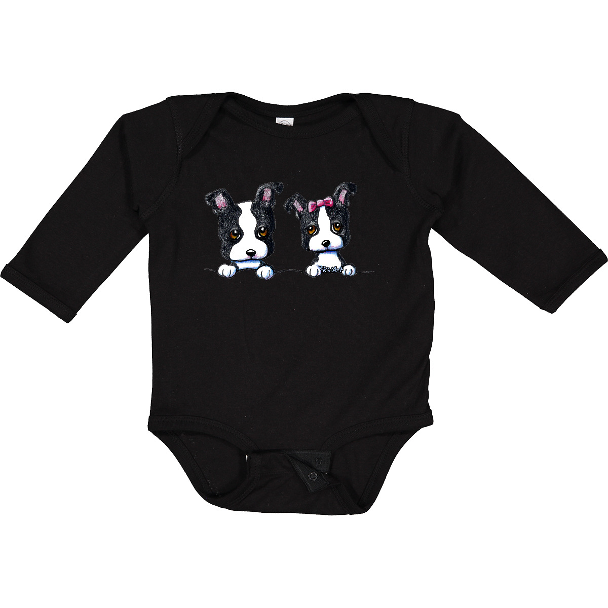 Inktastic Boston Terriers (Dark Apparel) Long Sleeve Creeper - KiniArt Terrier - Picture 2 of 12