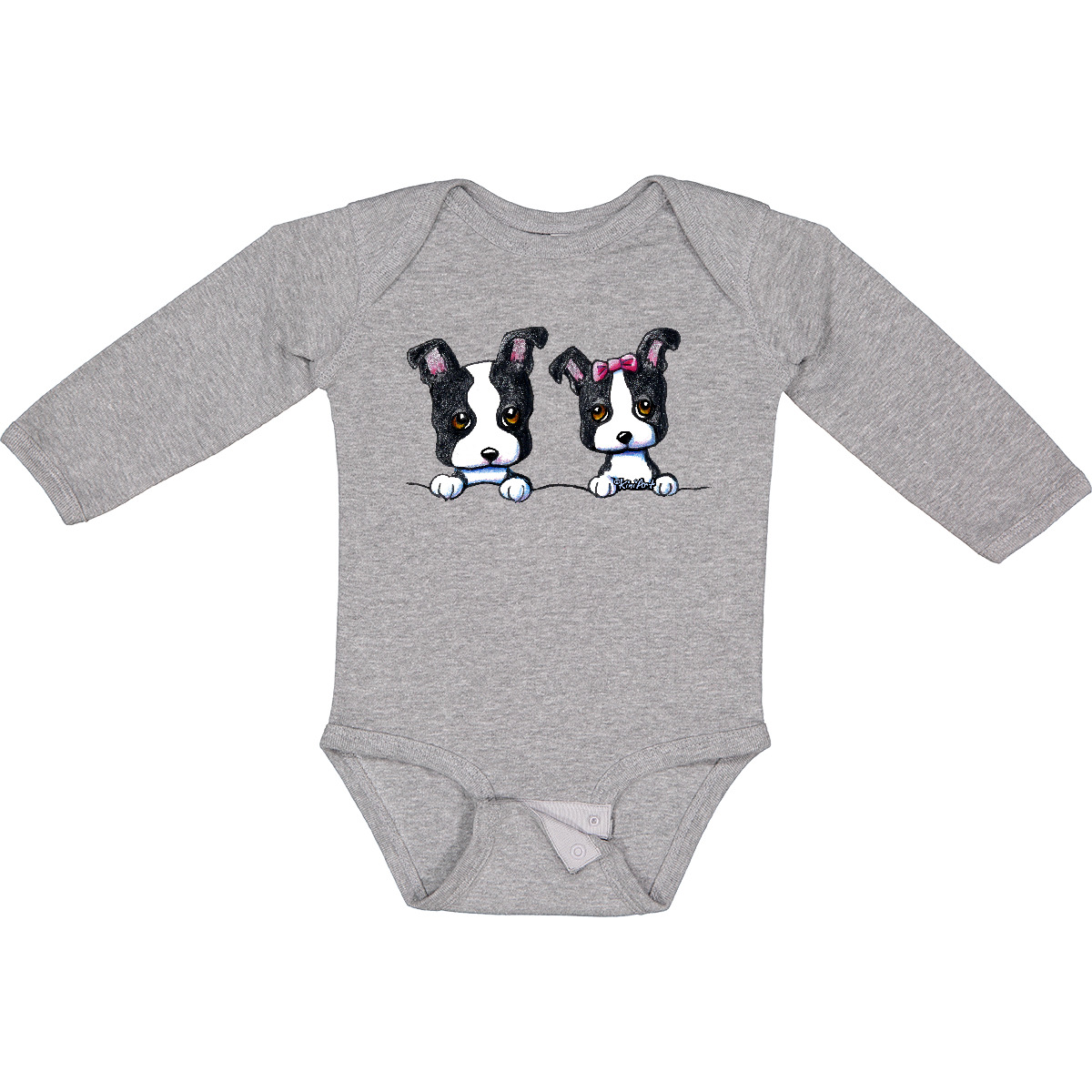 Inktastic Boston Terriers (Dark Apparel) Long Sleeve Creeper - KiniArt Terrier - Picture 4 of 12