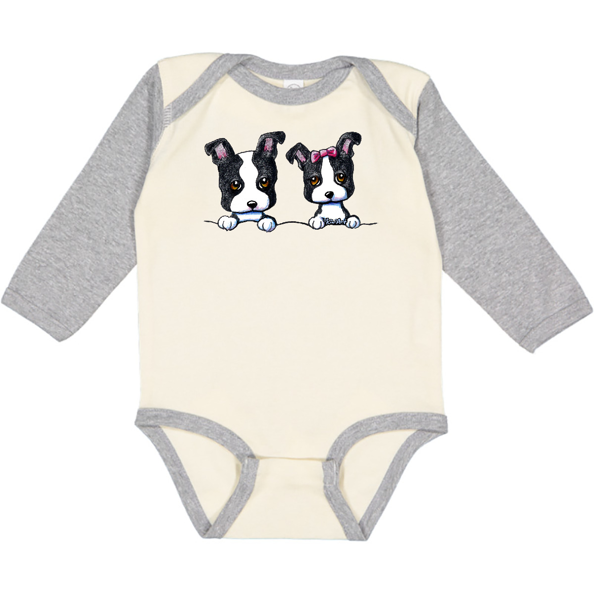Inktastic Boston Terriers (Dark Apparel) Long Sleeve Creeper - KiniArt Terrier - Picture 10 of 12