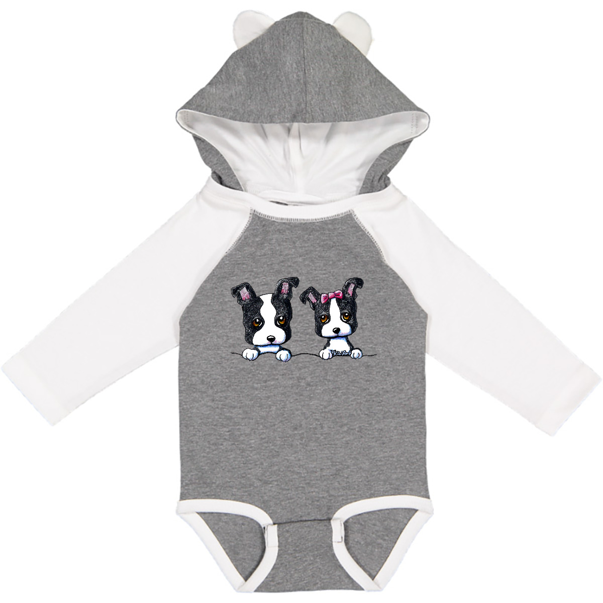 Inktastic Boston Terriers (Dark Apparel) Long Sleeve Creeper - KiniArt Terrier - Picture 3 of 12