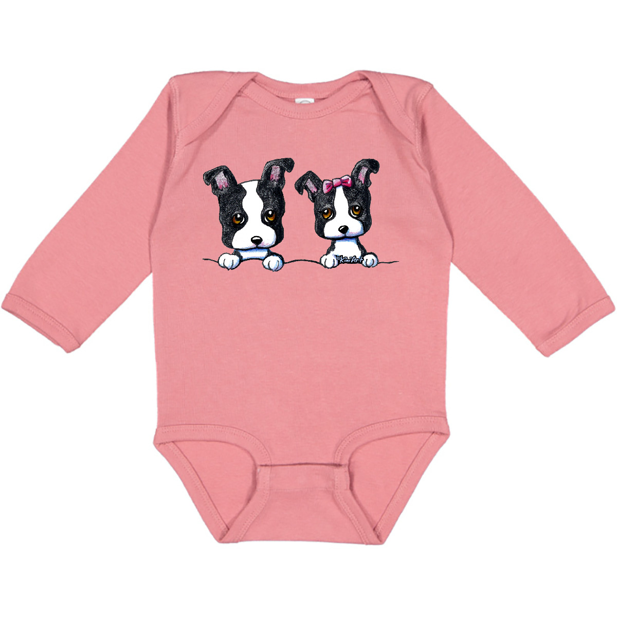 Inktastic Boston Terriers (Dark Apparel) Long Sleeve Creeper - KiniArt Terrier - Picture 7 of 12
