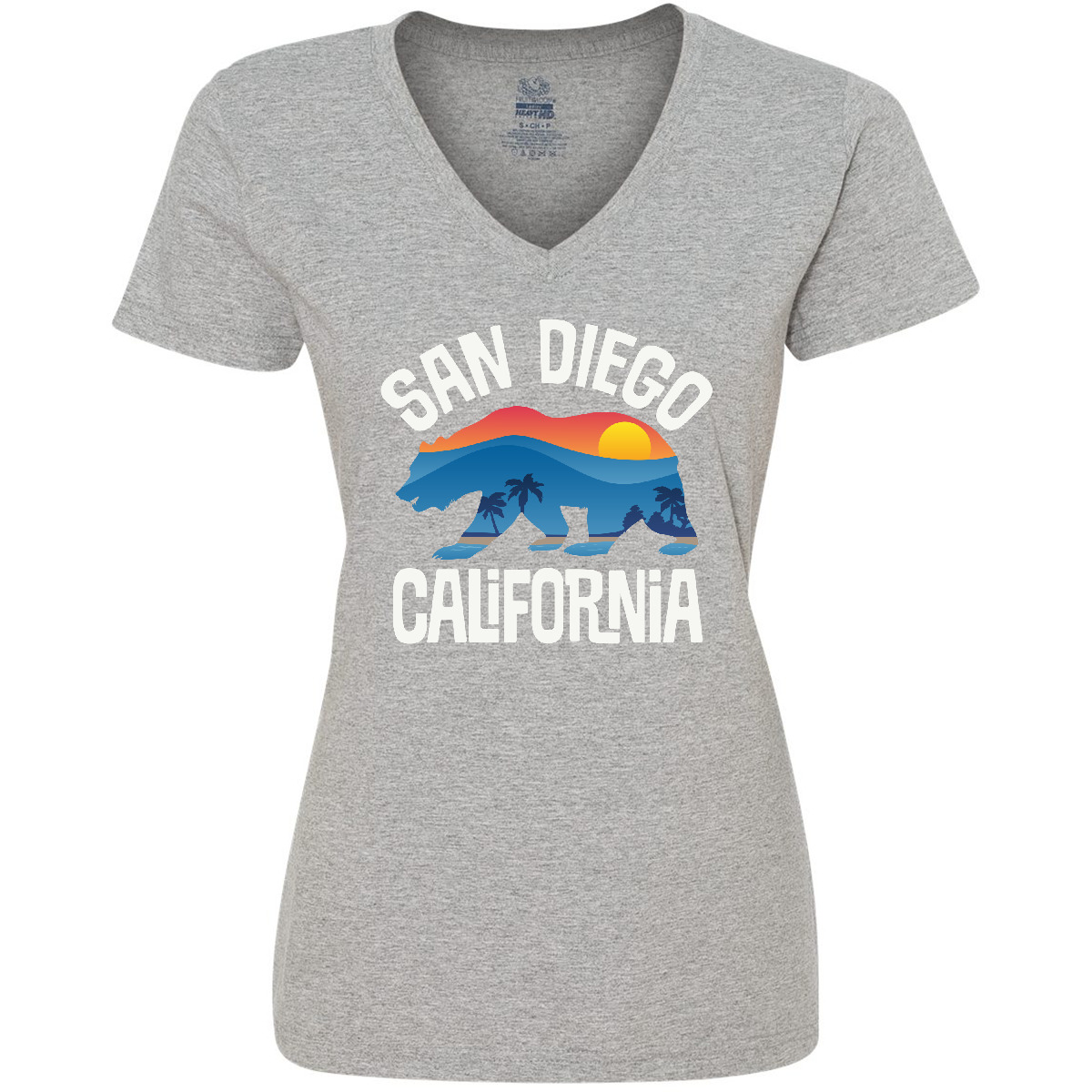 Inktastic San Diego California Bear Sunset Women's V-Neck T-Shirt Apparel Tees - Picture 4 of 6