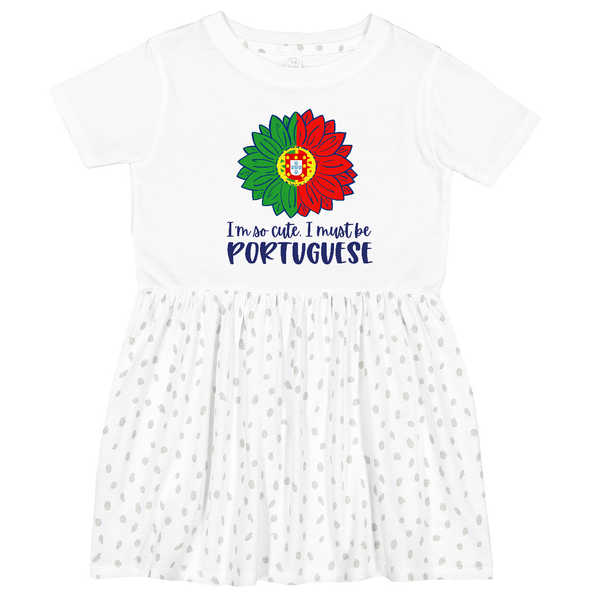Inktastic I’m So Cute, I Must Be Portuguese Sunflower Toddler Dress Flags Rustic