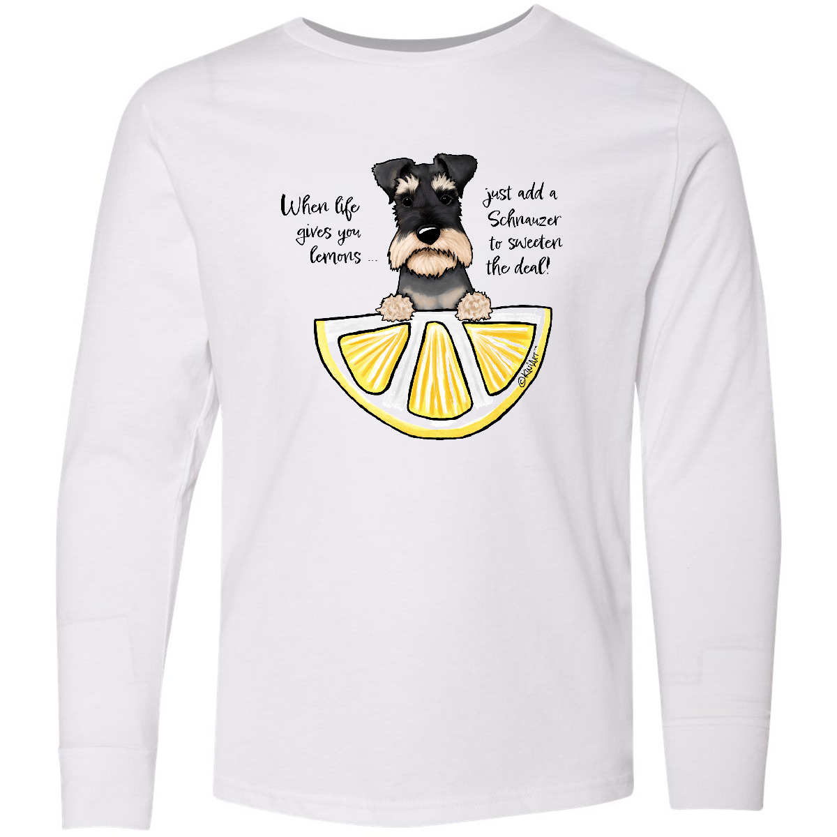 Inktastic KiniArt Life Lemons Schnauzer Youth Long Sleeve T-Shirt - KiniArt Dog - Picture 3 of 3