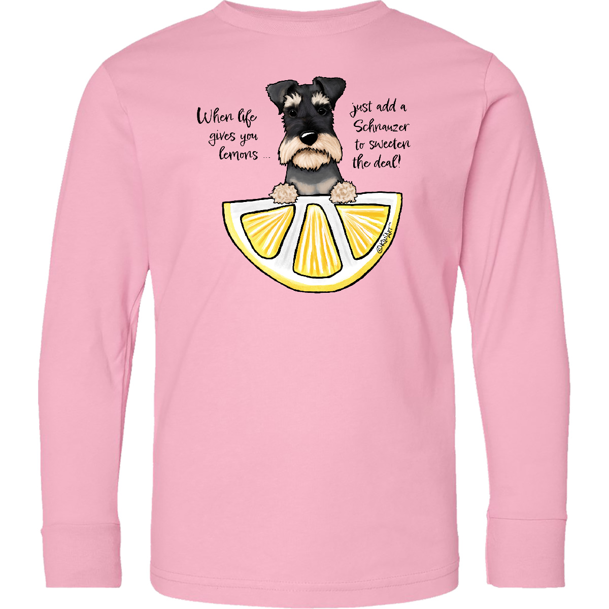 Inktastic KiniArt Life Lemons Schnauzer Youth Long Sleeve T-Shirt - KiniArt Dog - Picture 2 of 3