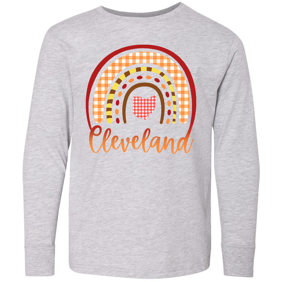 Inktastic Cleveland, Ohio, Rainbow Youth Long Sleeve T-Shirt State Home Plaid - Picture 3 of 3