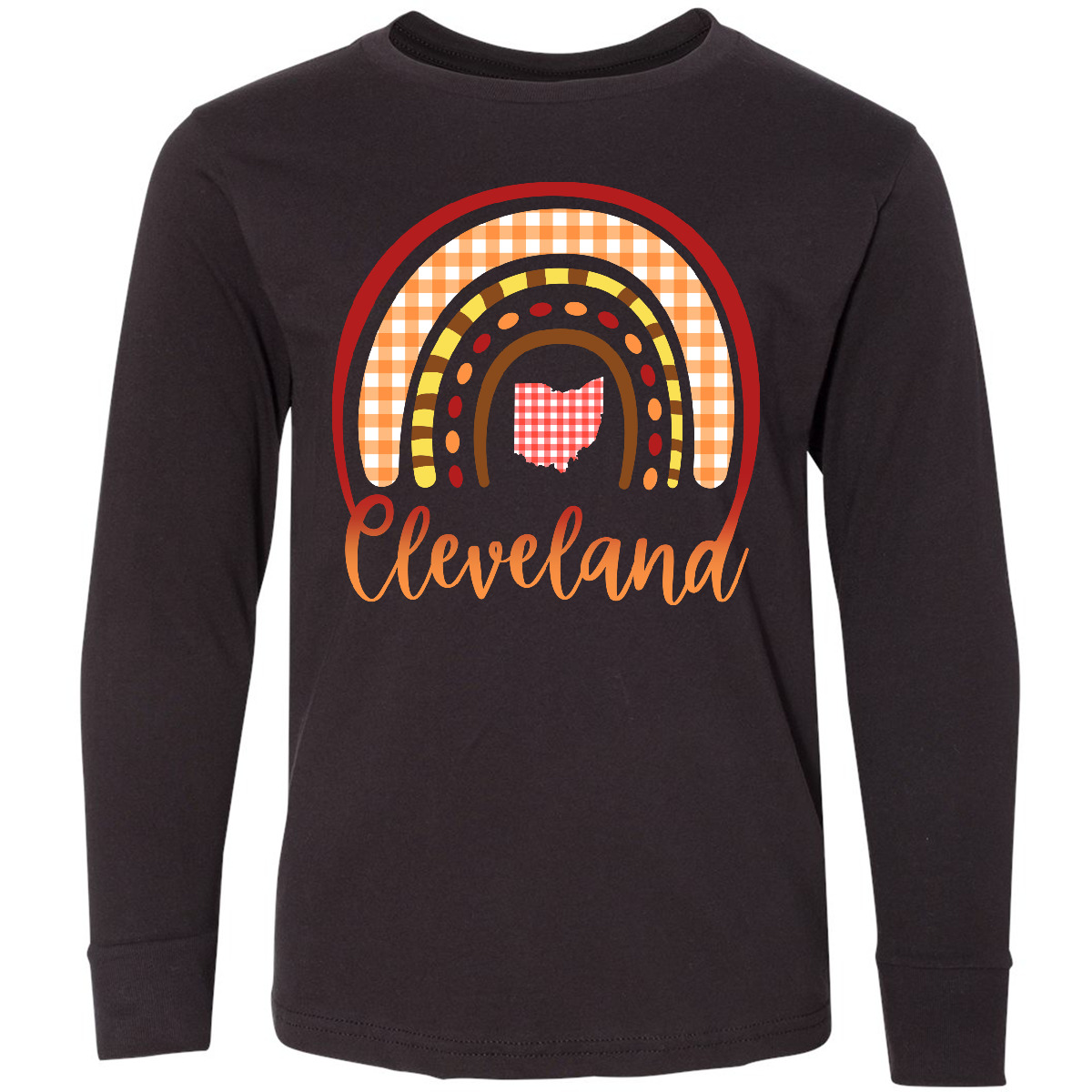 Inktastic Cleveland, Ohio, Rainbow Youth Long Sleeve T-Shirt State Home Plaid - Picture 2 of 3