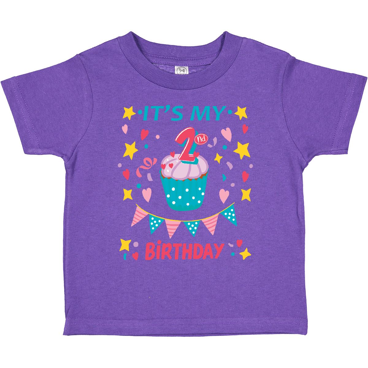 Inktastic Colorful Cupcake And Confetti Girls 2nd Birthday Toddler T-Shirt 2 Yo - Imagen 8 de 9