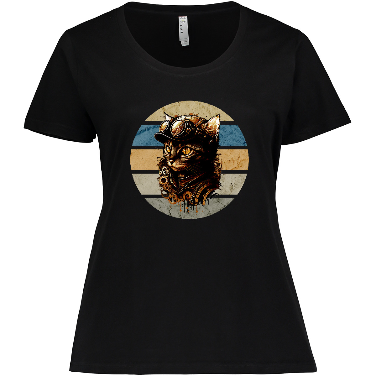 Inktastic Steampunk Cat Retro Sunset Women's Plus Size T-Shirt Kitty Vintage